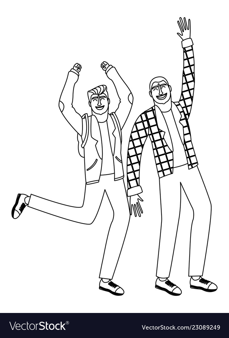 Young male friends black and white vector image Young male friends black and white