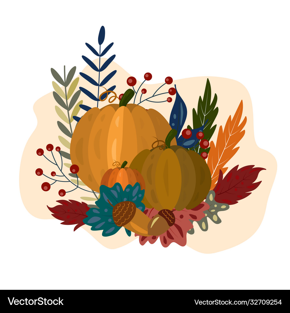 Autumn background with cute pumpkin foliage Vector Image