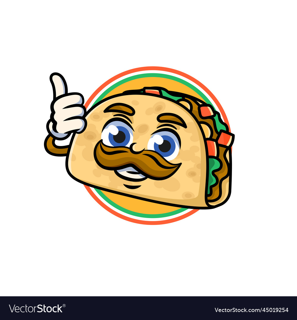 Happy smiling taco cartoon character giving thumbs