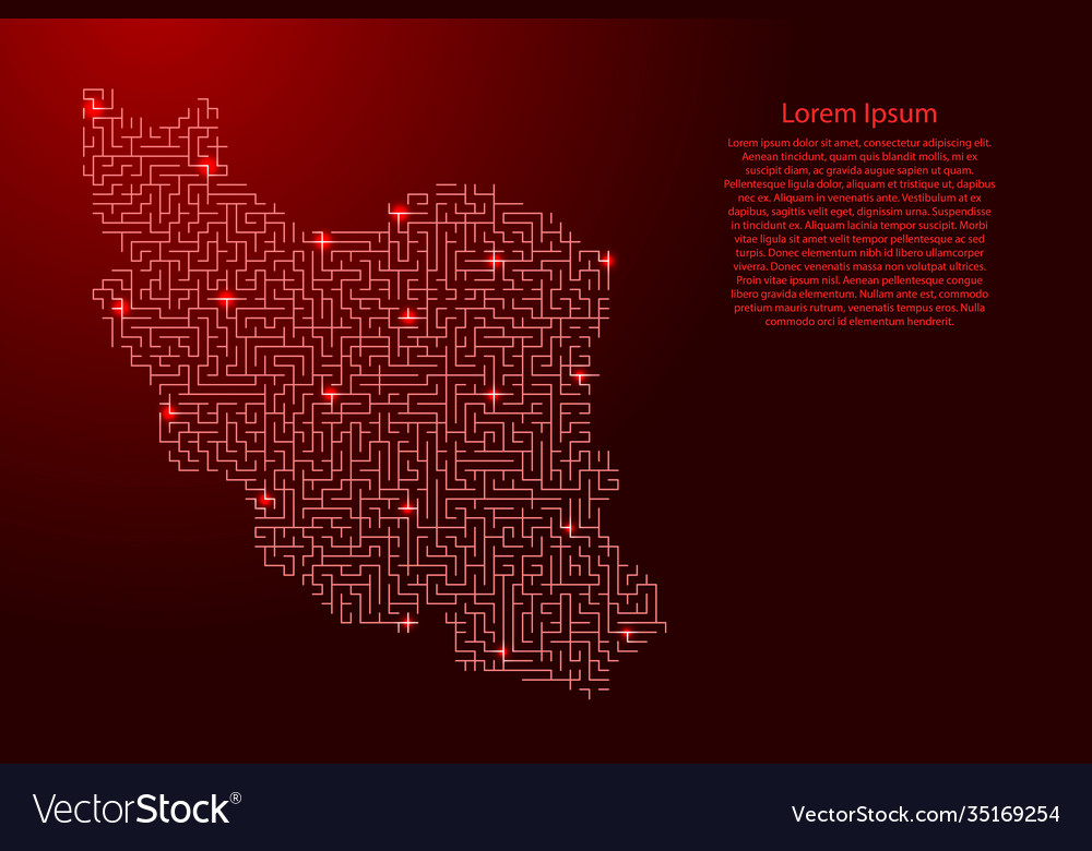 Iran map from red pattern maze grid vector image Iran map from red pattern maze grid