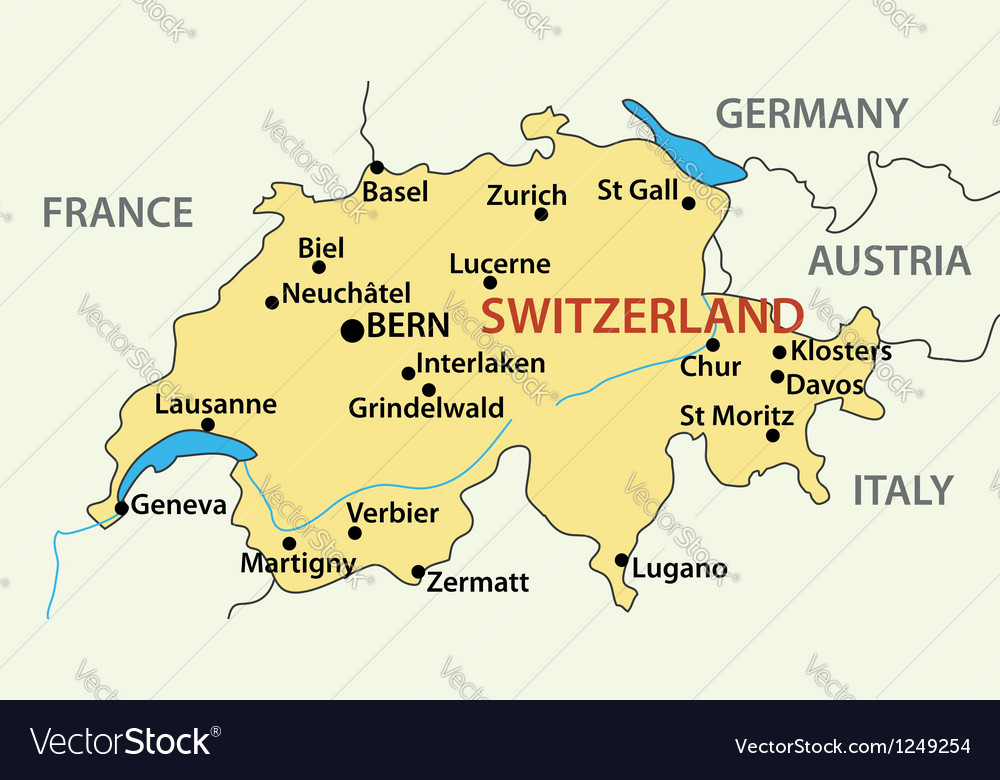 Show Me A Map Of Switzerland Map Of Switzerland Royalty Free Vector Image - Vectorstock