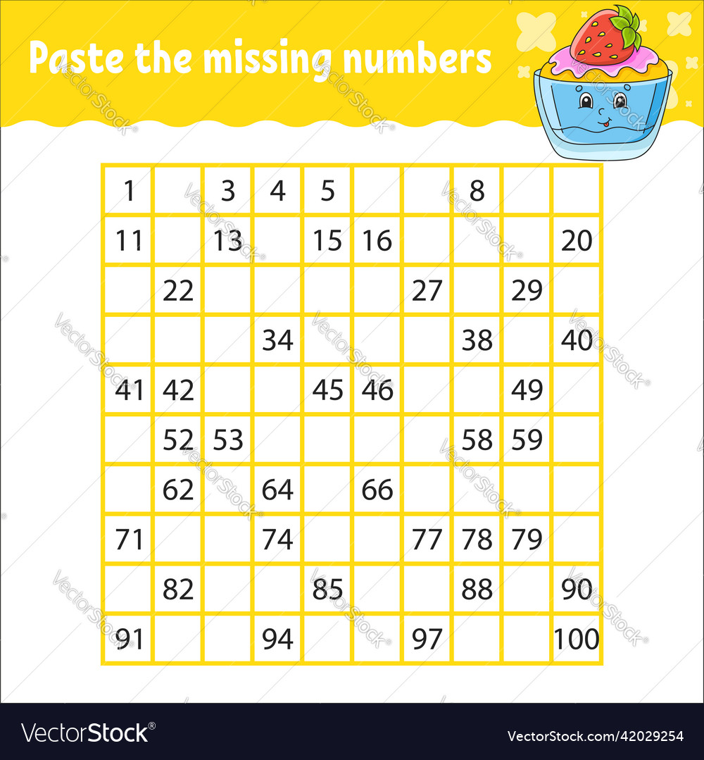 Paste the missing numbers from 1 to 100 vector image Paste the missing numbers from 1 to 100
