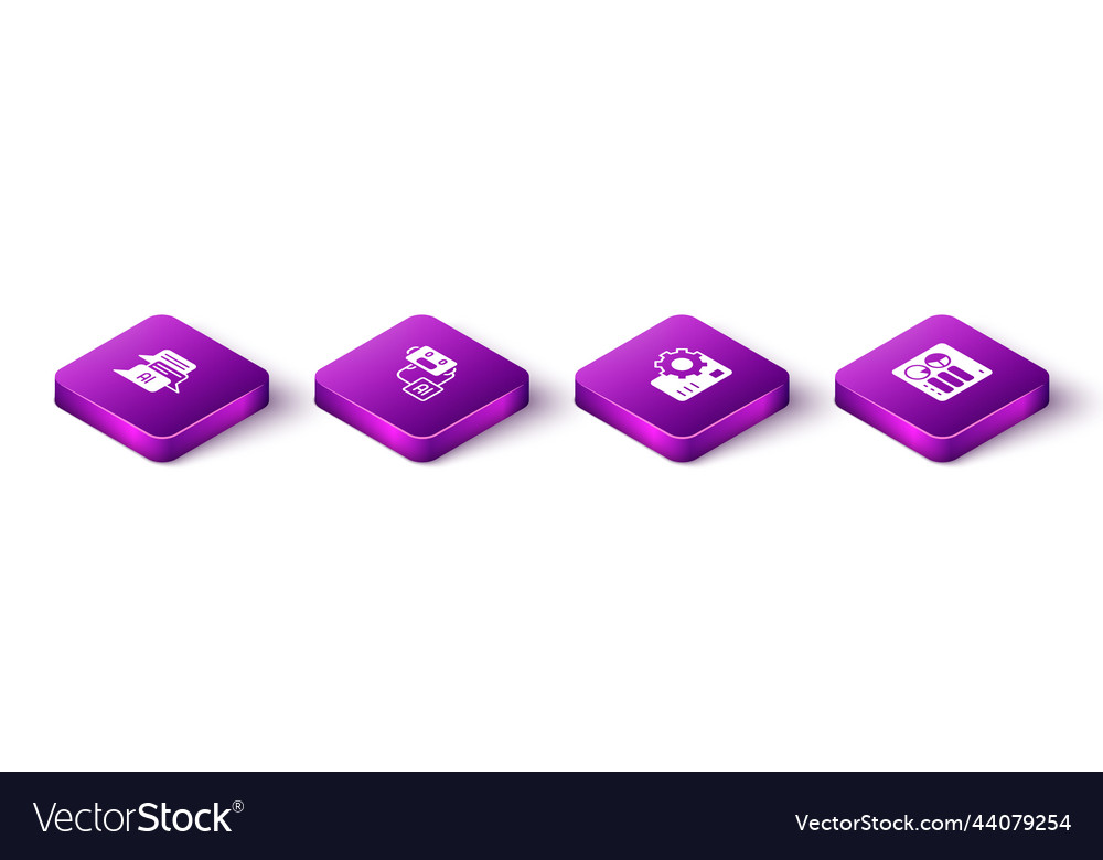 Set isometric chat bot artificial intelligence vector image Set isometric chat bot artificial intelligence