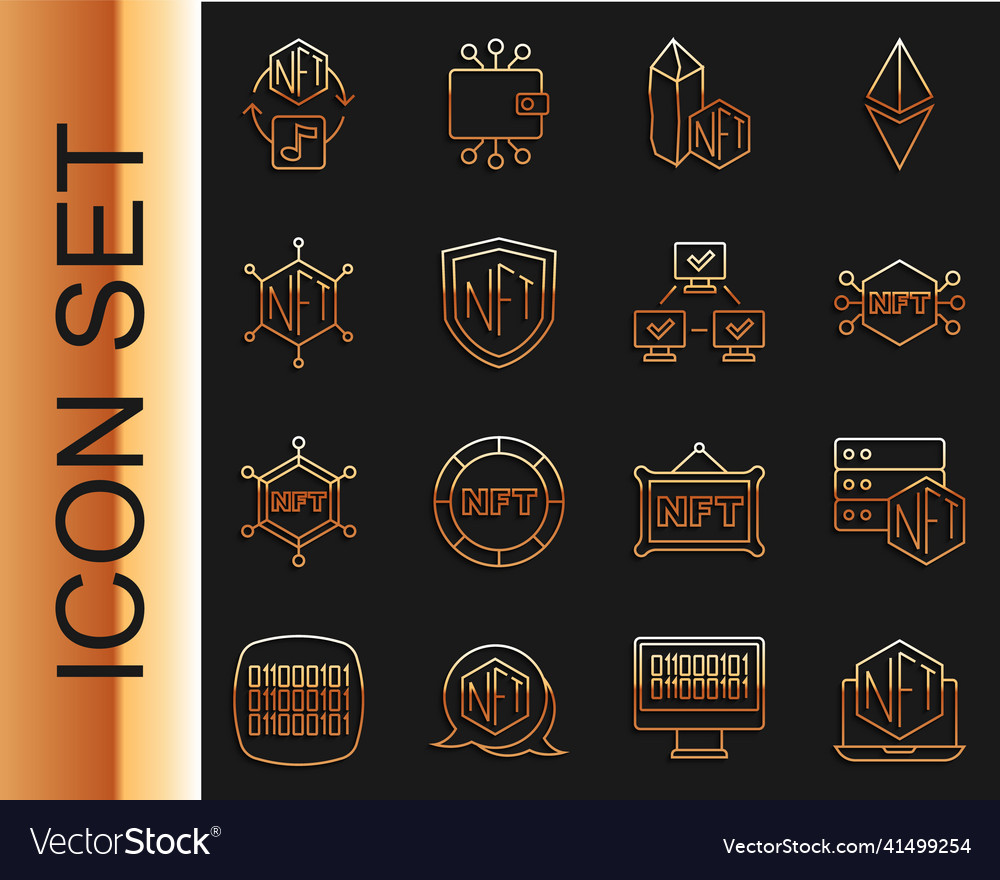 Set line laptop with art store app nft blockchain vector image Set line laptop with art store app nft blockchain