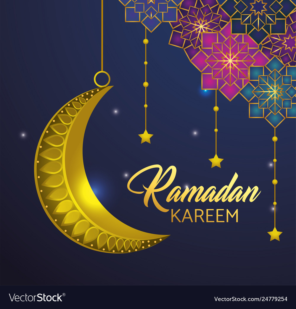 Stars with moon hanging to ramadan kareem Vector Image