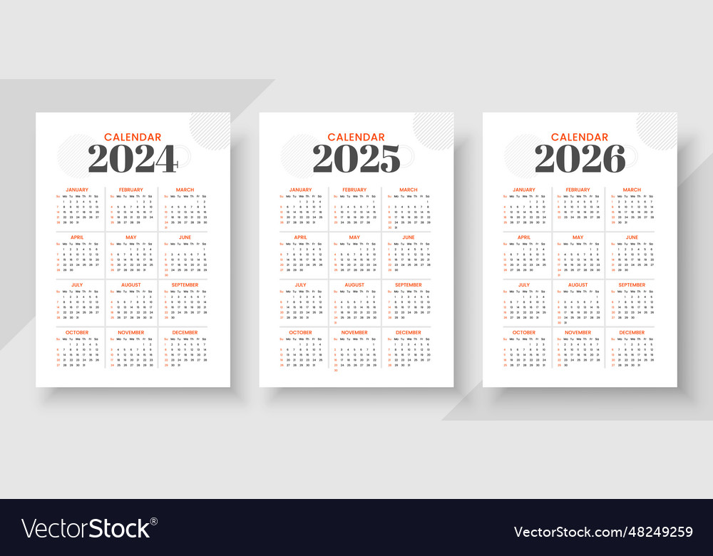 Calendar 2024 And 2026 Royalty Free Vector Image