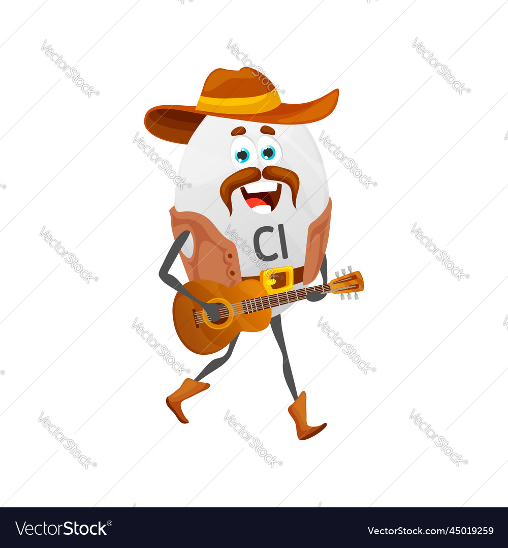 Cartoon chlorine cowboy micronutrient with guitar Vector Image