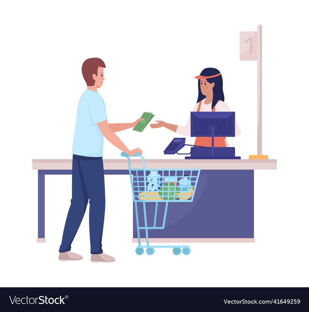 Customer pay to cashier semi flat color characters