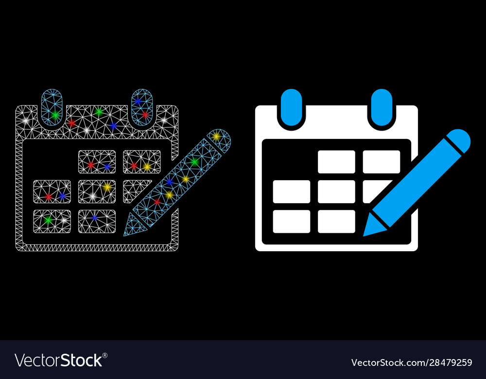 Glossy mesh wire frame edit calendar table icon vector image Glossy mesh wire frame edit calendar table icon