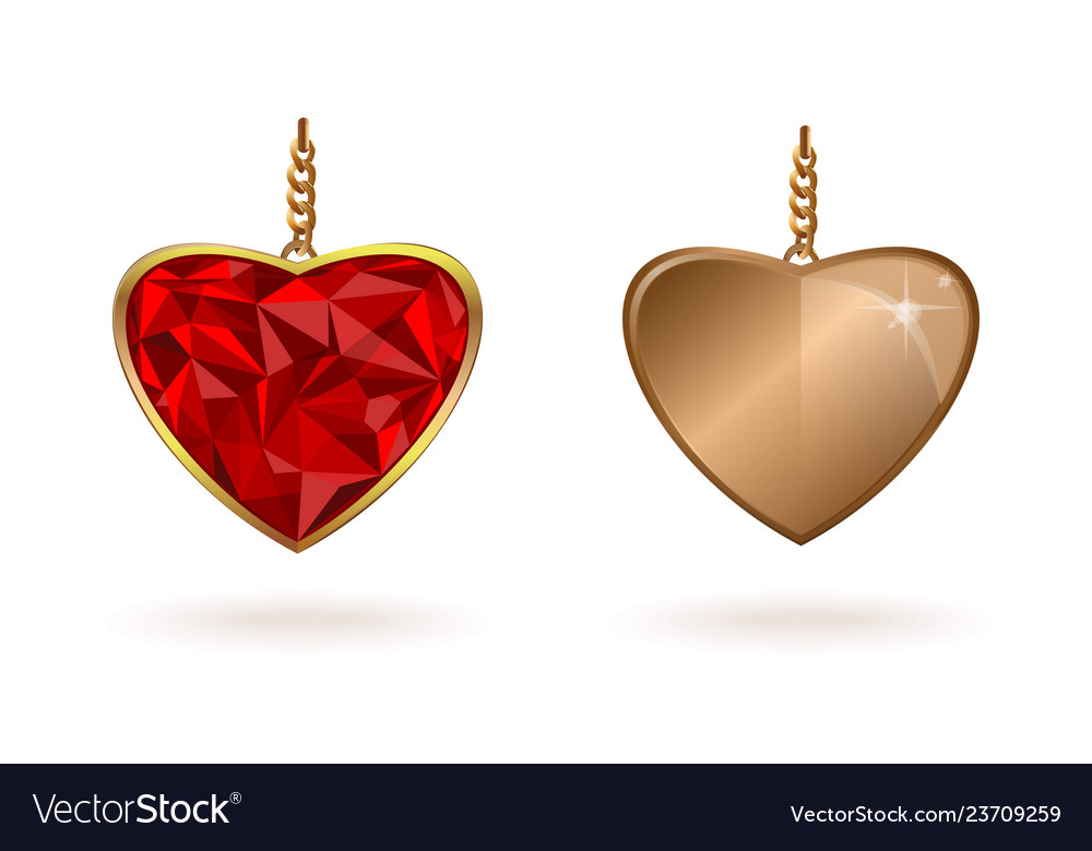 Gold jewelry in the shape of a heart on a chain Vector Image