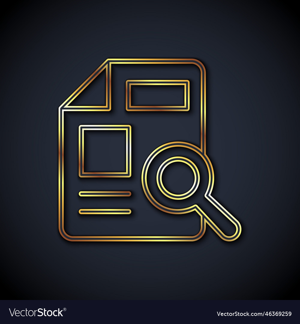 Gold line document with graph chart icon isolated