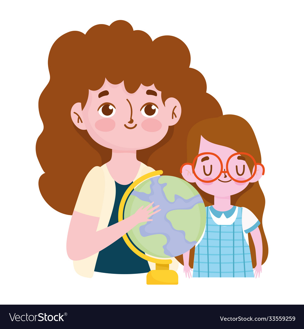 Happy teachers day brunette teacher and girl Vector Image