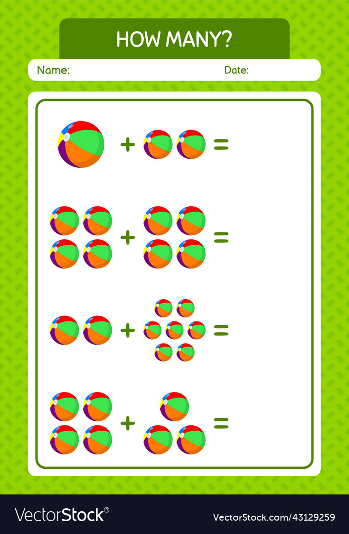 How many counting game with beach ball worksheet Vector Image How many counting game with beach ball worksheet