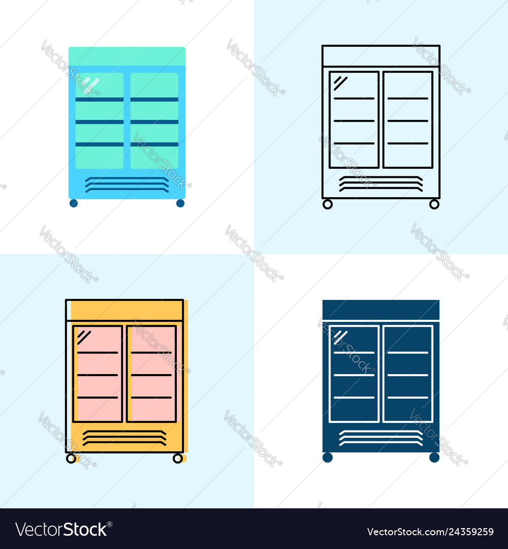 Merchandising refrigerator icon set in flat