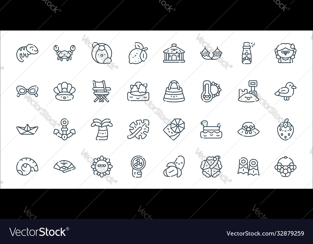 Summer line icons linear set quality Vector Image Summer line icons linear set quality