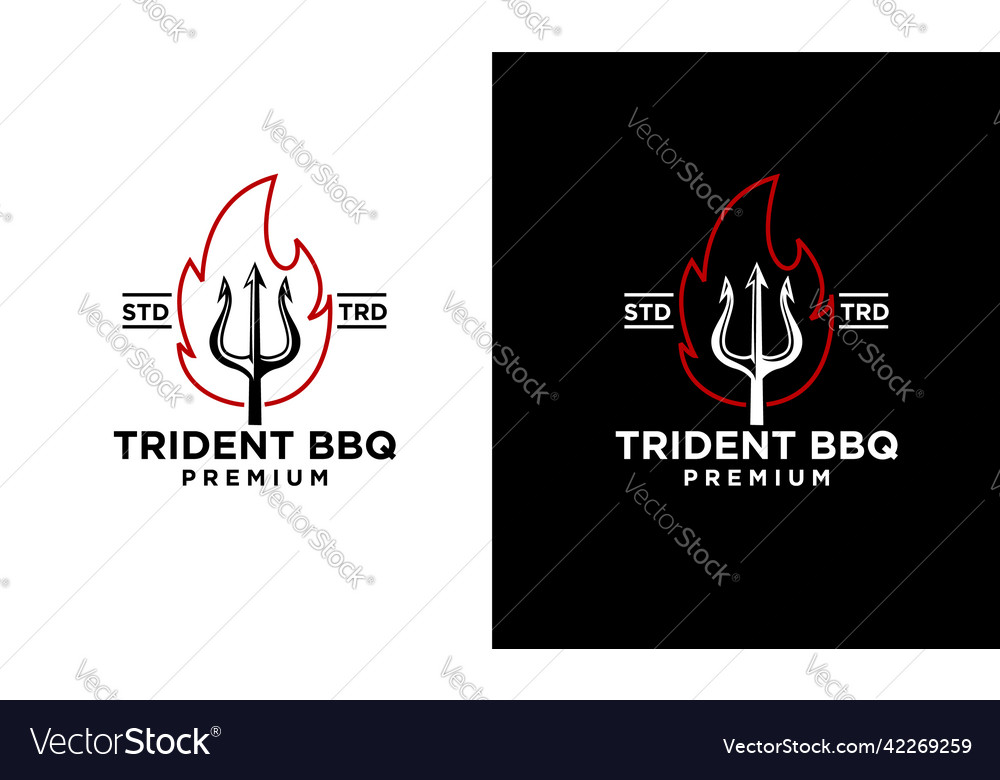 Trident fire flame barbecue grill food logo