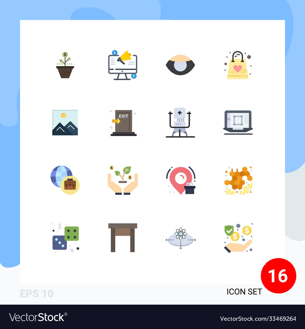 16 user interface flat color pack modern signs Vector Image