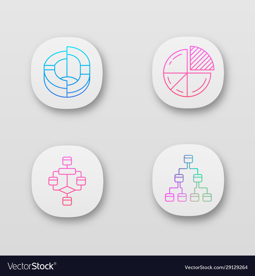 Diagrams app icons set planning process flow