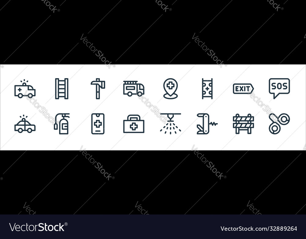 Emergencies line icons linear set quality vector image Emergencies line icons linear set quality