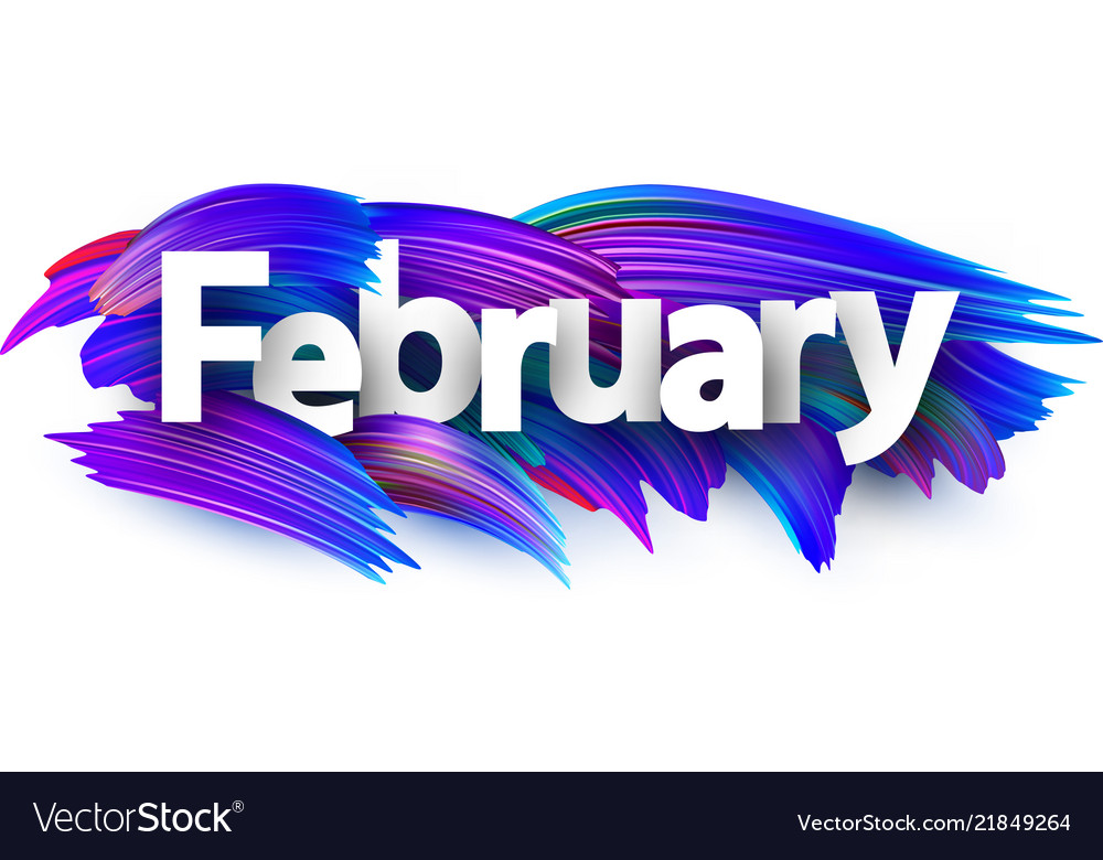February banner with blue brush strokes Royalty Free Vector