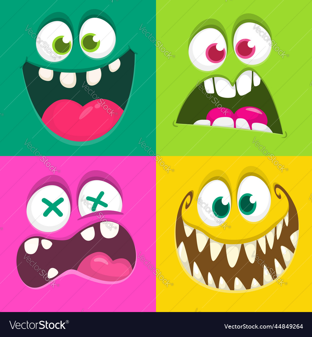 Funny cartoon monster faces emotions set Vector Image