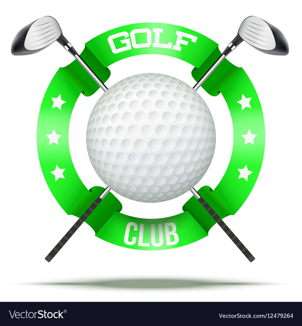 Golf clubs and ball with ribbons Royalty Free Vector Image