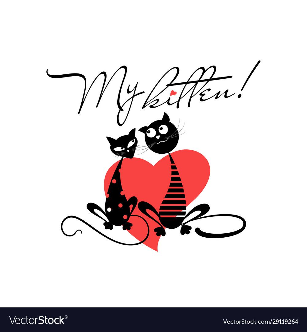 Heart couple cats valentine card emblem