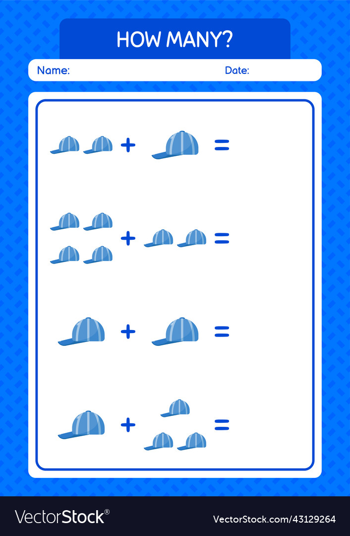 How many counting game with cap worksheet vector image How many counting game with cap worksheet