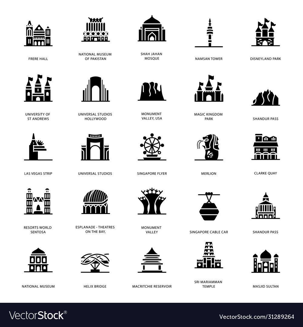 Mausoleum landmarks glyph icons