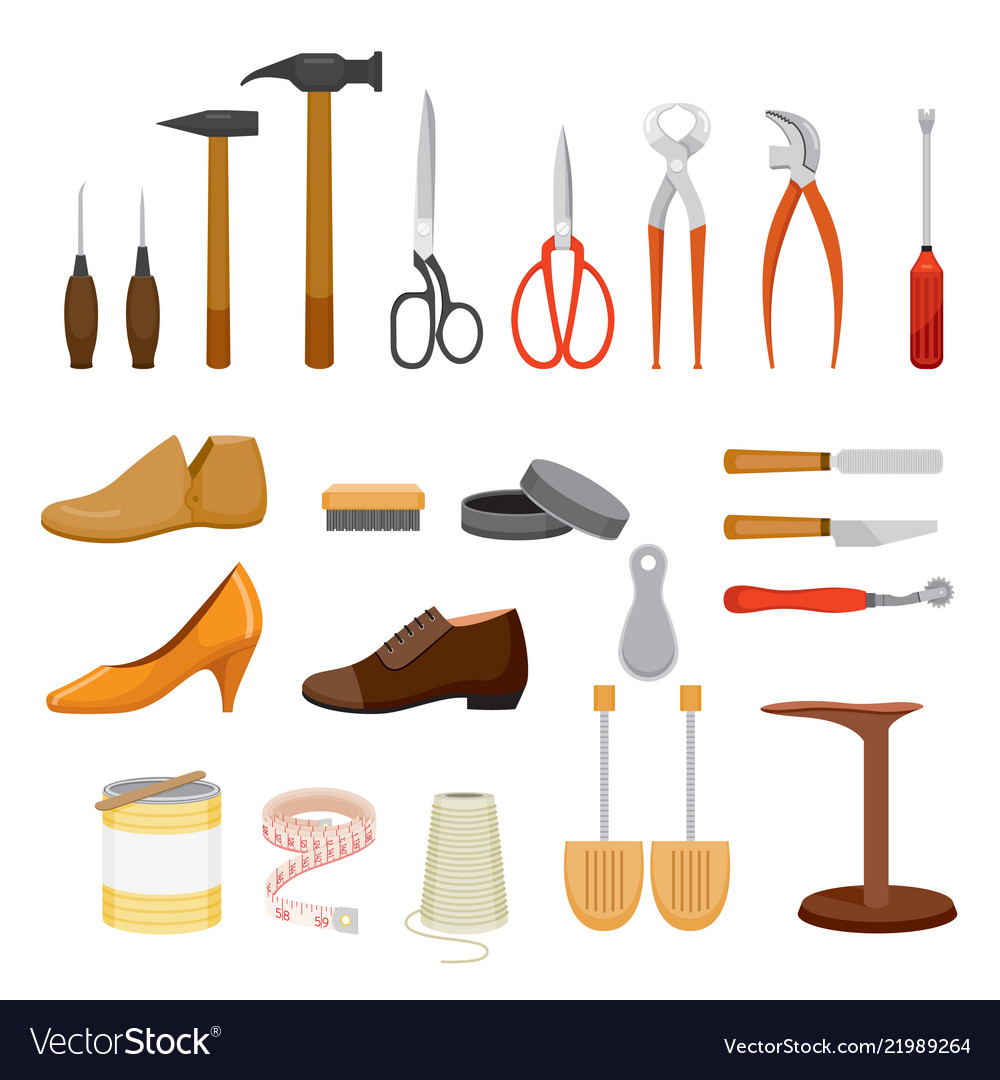 Set shoes repair tool and shoes accessories Vector Image