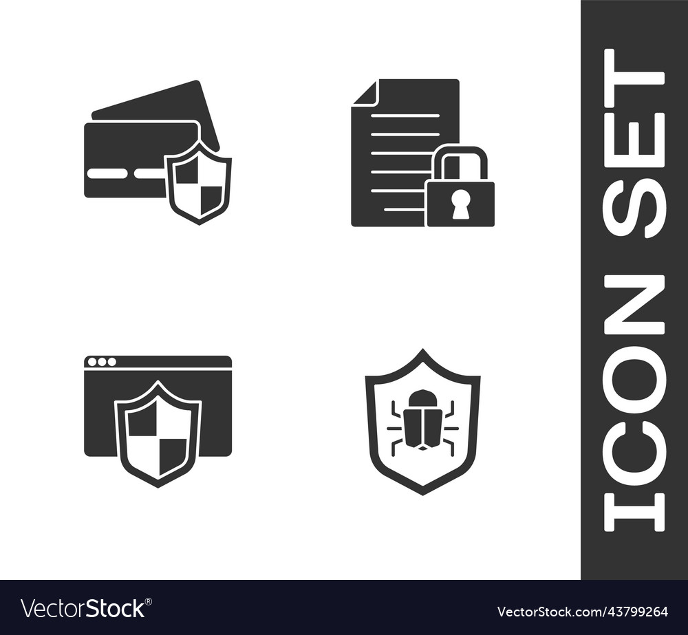 Set system bug credit card with shield browser Vector Image Set system bug credit card with shield browser