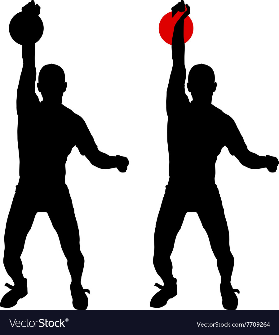 Silhouette muscular man holding kettle bell