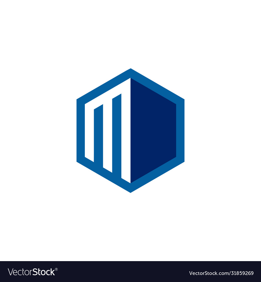 Blue m hexagon logo design concept