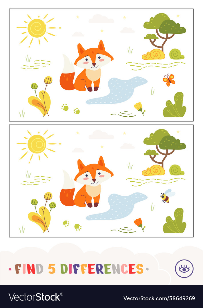 Find five differences quiz game with a fox