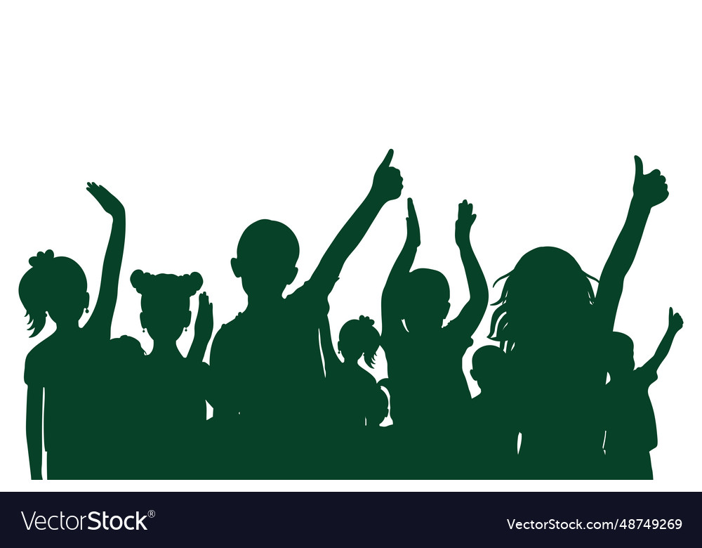 Happy cheerful crowd of children silhouette