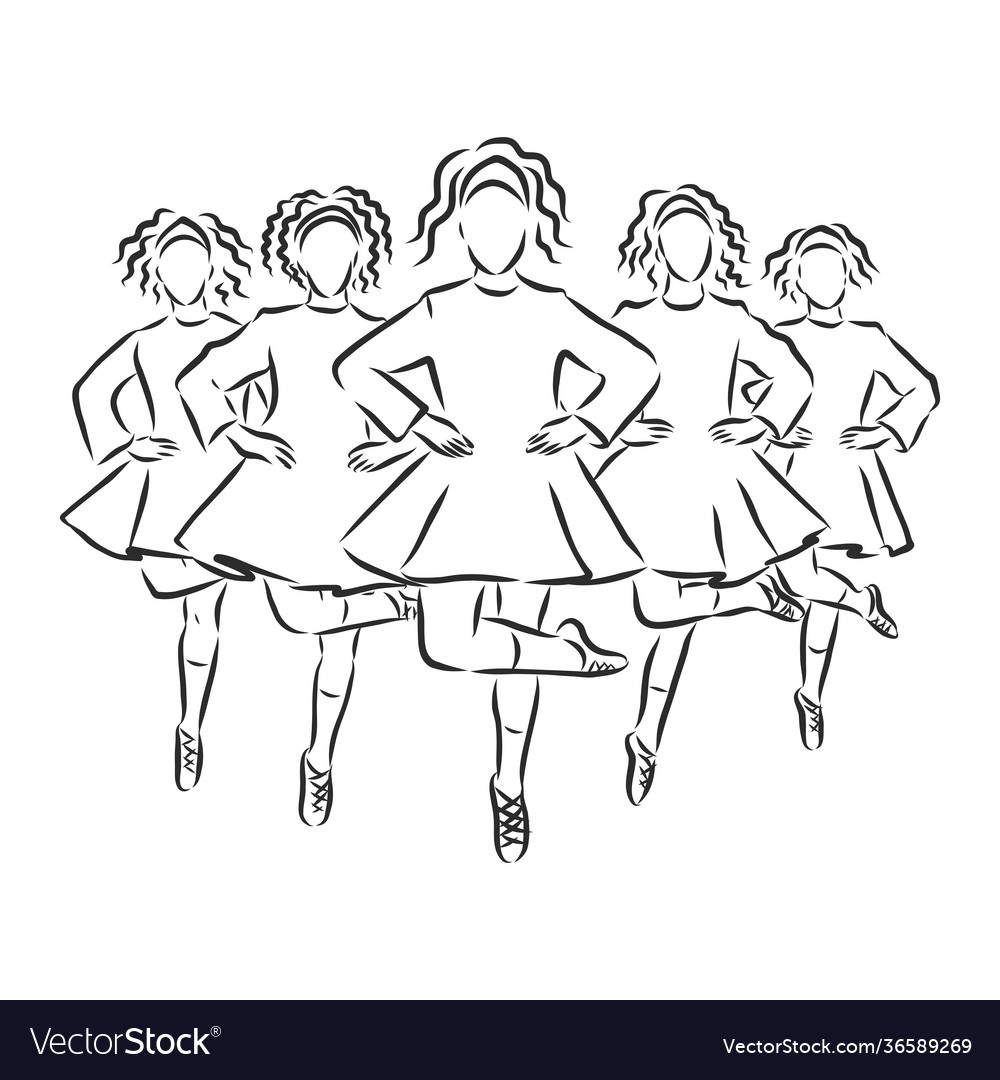 Irish dance troupe jumping together