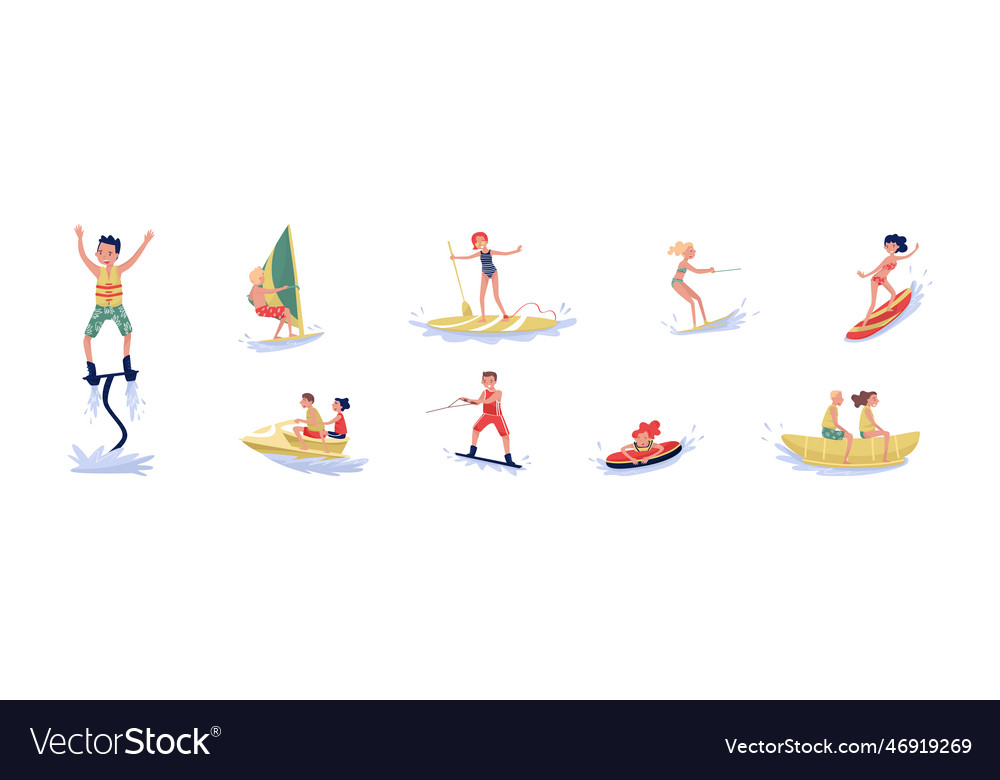 People Characters Engaged In Water Summertime Vector Image