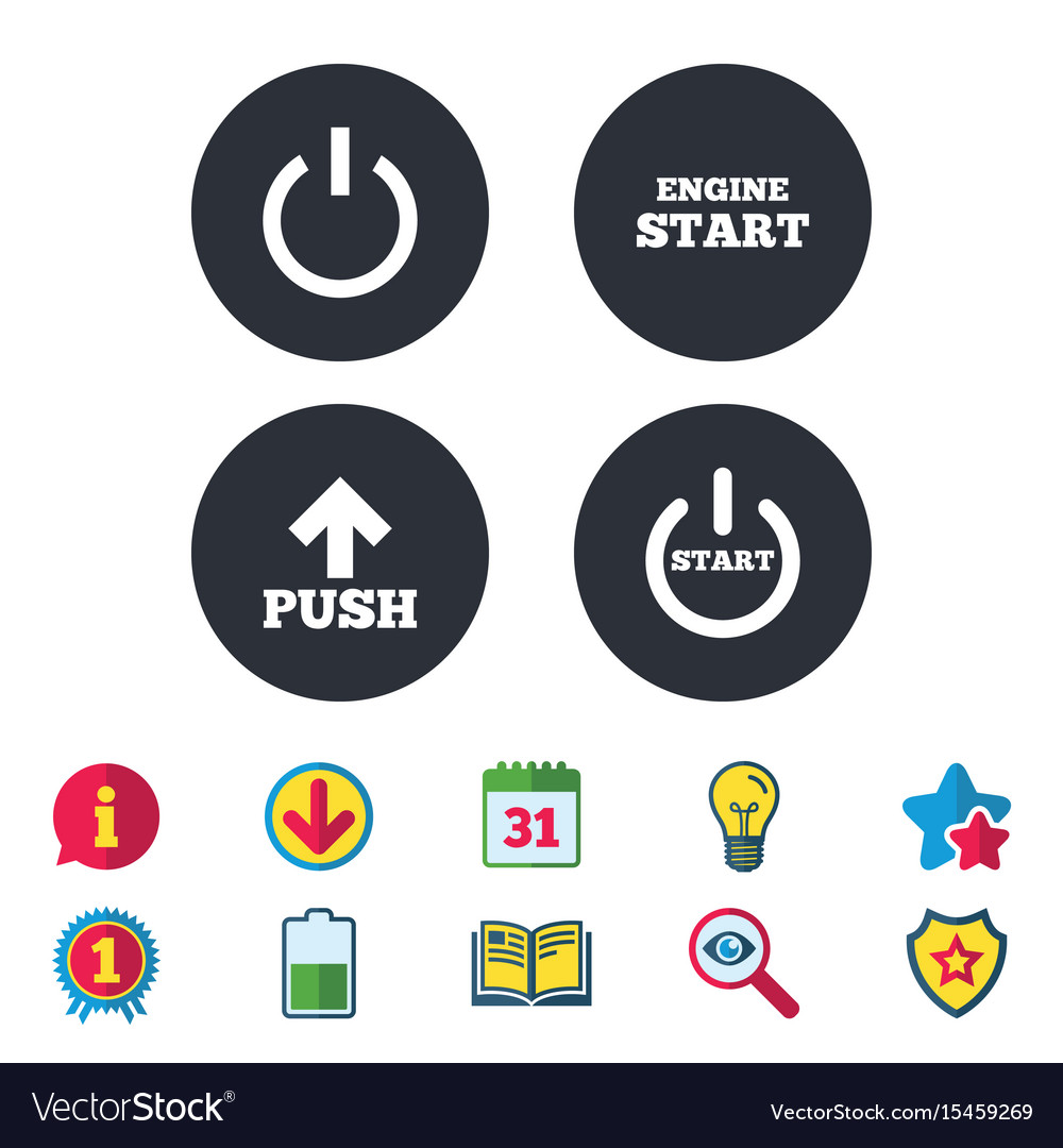 Power icons start engine symbol push arrow