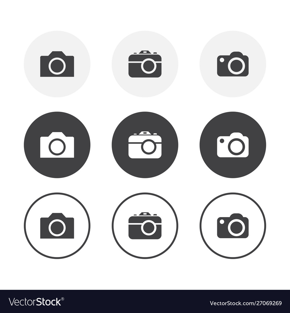 Set 3 simple design photo camera icons rounded