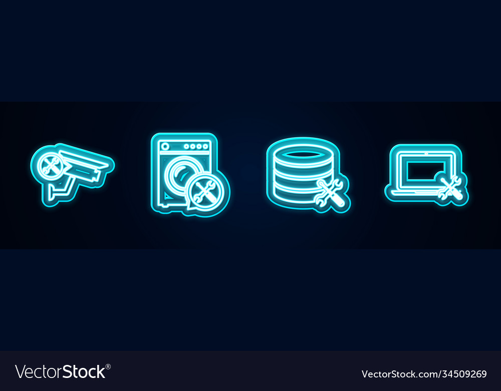 Set line security camera service washer database vector image Set line security camera service washer database