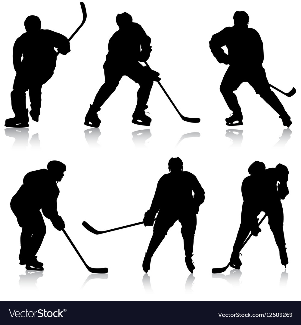 Set of silhouettes hockey player isolated
