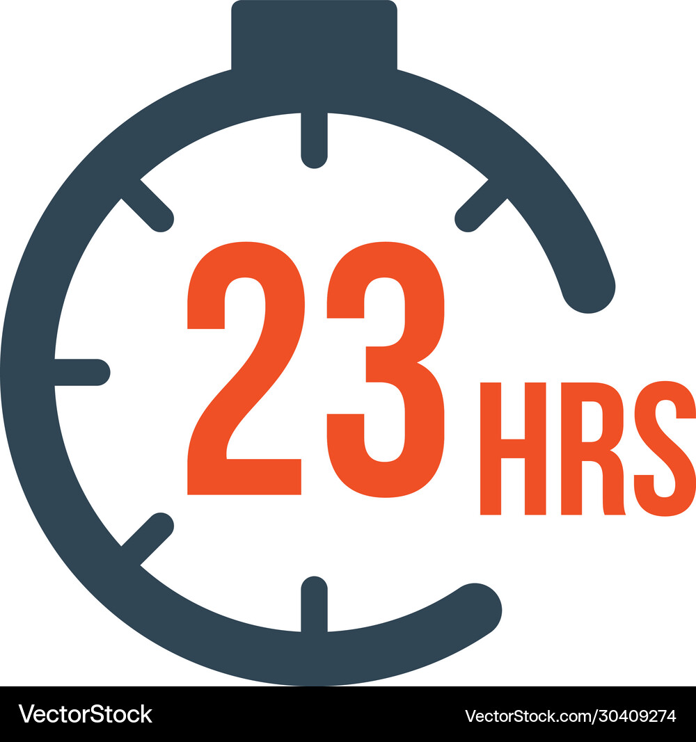 23 hours round timer or countdown icon Royalty Free Vector