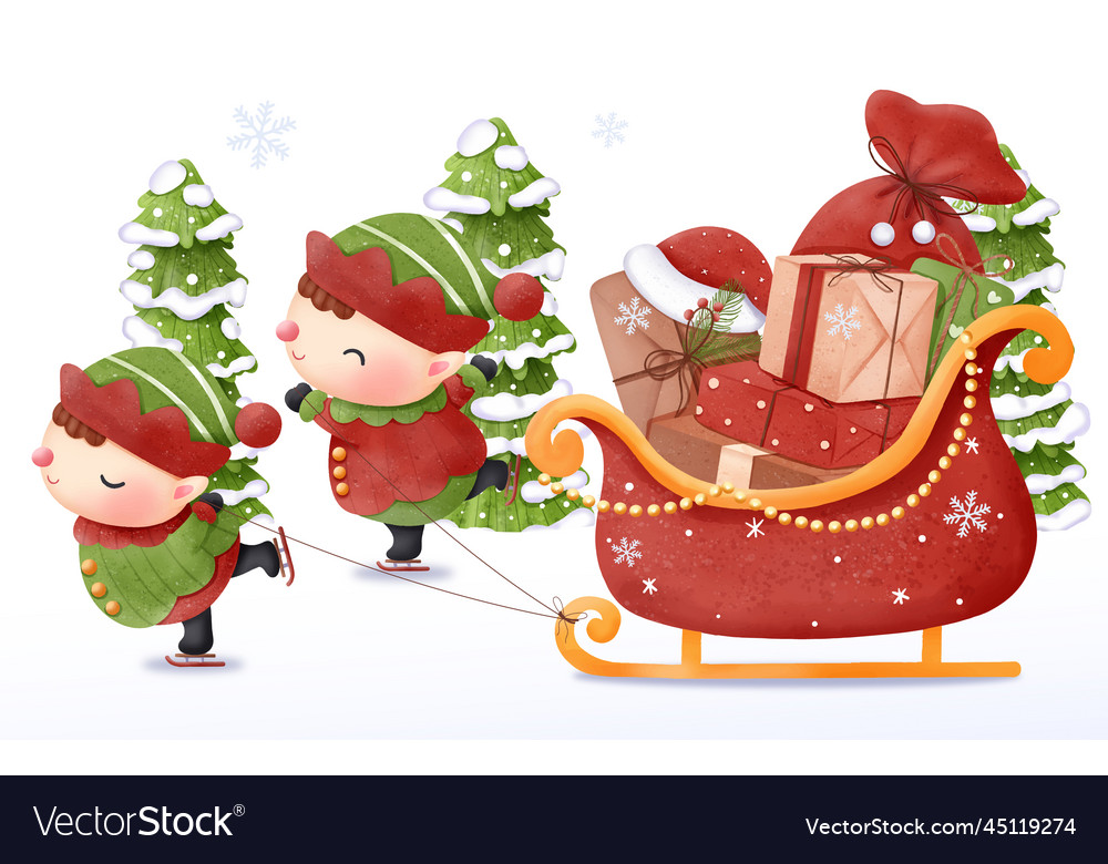 Christmas little elf and presents Royalty Free Vector Image