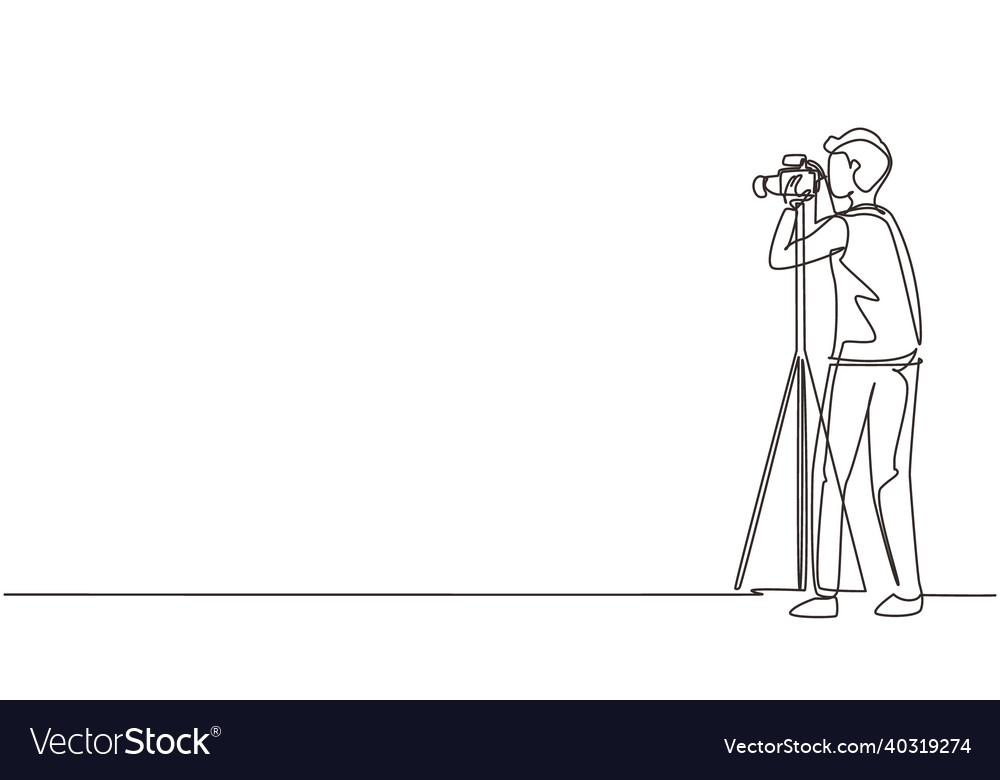 Continuous one line drawing male photographer Vector Image