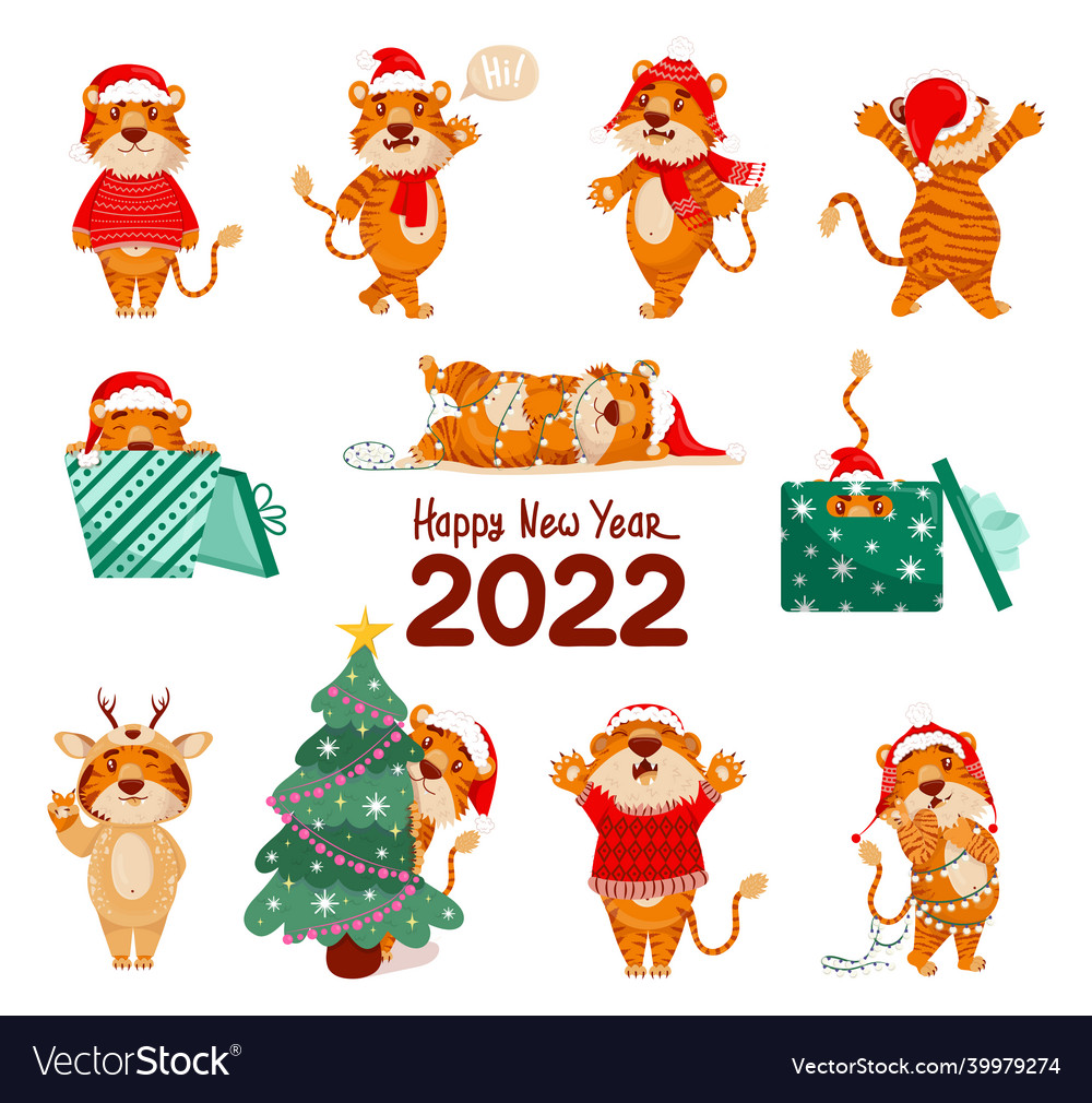 Cute tiger colored tigers symbol of 2022 chinese