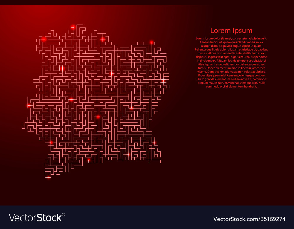 Ivory coast map from red pattern maze grid Vector Image Ivory coast map from red pattern maze grid