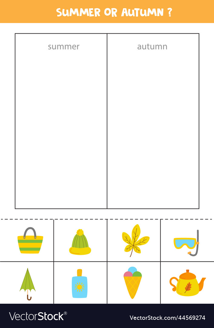 Sorting cards into autumn or summer logical game