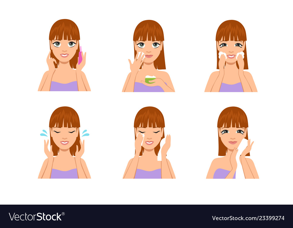 Woman skin care cartoon beautiful girl cleaning Vector Image Woman skin care cartoon beautiful girl cleaning Vector Image