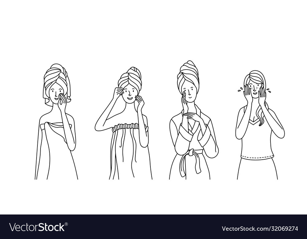 Junge Frauen tragen Handtuch pajama und Bademantel vector image Junge Frauen tragen Handtuch pajama und Bademantel