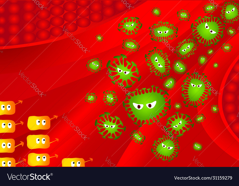 Cartoon coronavirus entering organism Royalty Free Vector